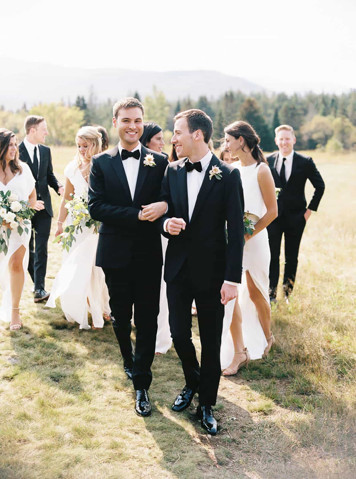 classic wedding party at Adirondack wedding
