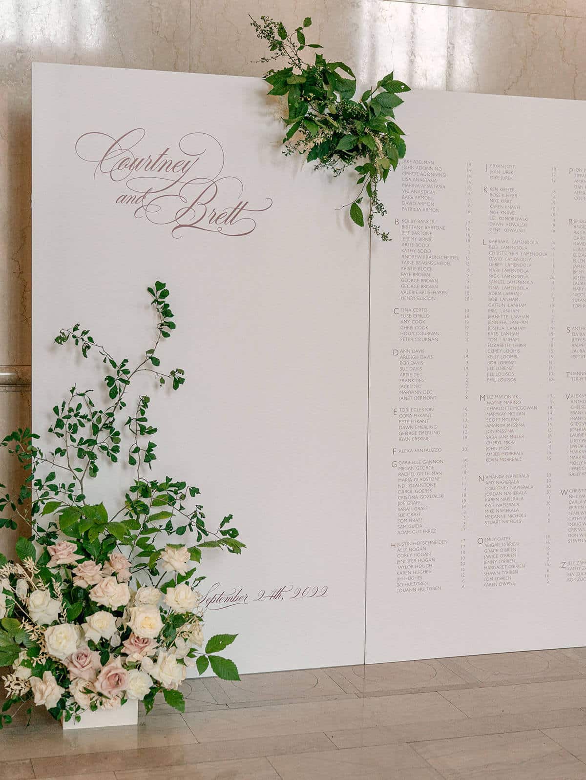 classic elegant seating chart for wedding