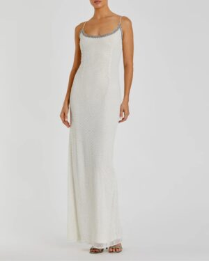 Mac Duggal Beaded Spaghetti Strap Column Gown