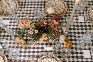 fall centerpiece and brown tablescape