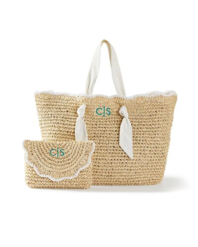 monogram woven tote bag and pouch