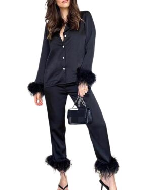 black satin pajamas set
