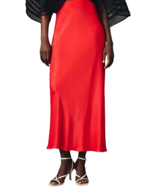 red satin skirt