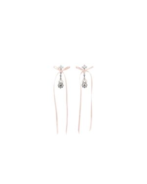Simone Rocha Silver & Pink Victorian Bow Ribbon Drip Earrings