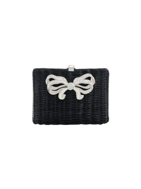 Woven Black Bow Clutch
