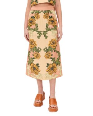 marigold pink floral skirt