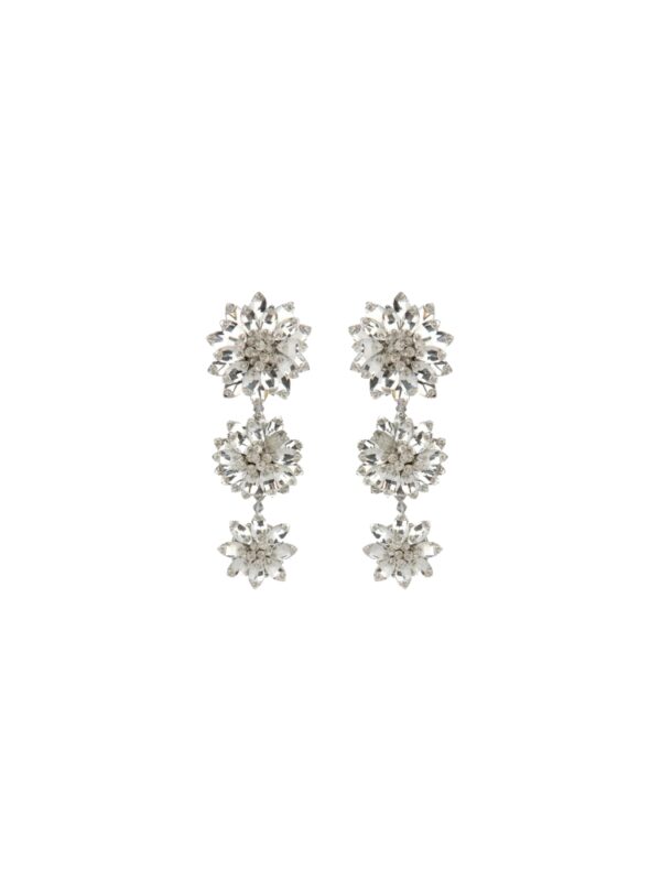 Oscar De La Renta Triple Flower Drop Clip-On Earrings