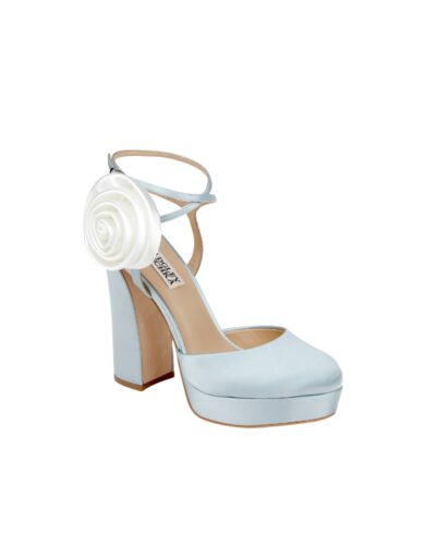 blue platform pump with white rosette