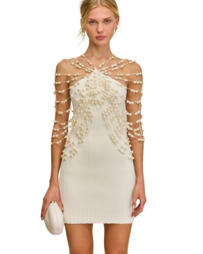white pearl mini dress for wedding rehearsal dinner