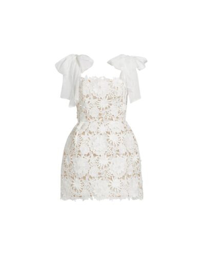 Bronx and Banco Maia Appliqué Lace Fit & Flare Minidress floral eyelet mini dress with bow tie straps